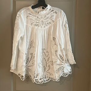 Anthro white eye-lit blouse